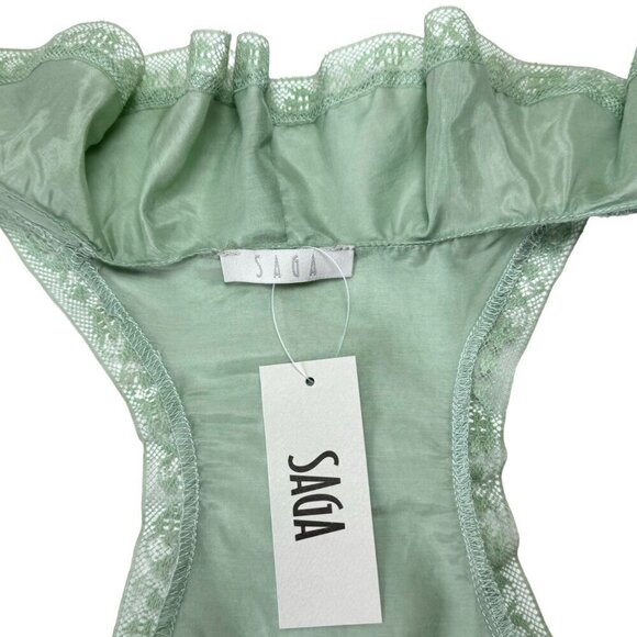 NWT SAGA Flowy Vest Duster Sz.S Mint Green Silk Lace Ruffles Fairy Romantic - Picture 8 of 16